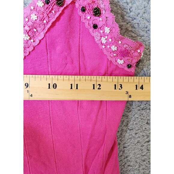 Yuka Women's Size PL Sleeveless Camisole Tank Top Beaded Sequin Lace Trim Pink - Picture 8 of 15